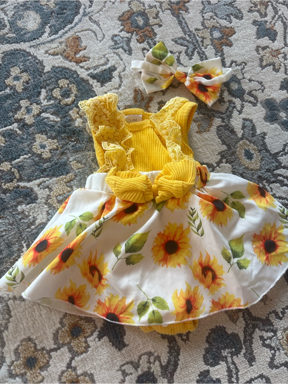 Amazon Baby Girl Yellow Sunflower Dress with Bow Headband